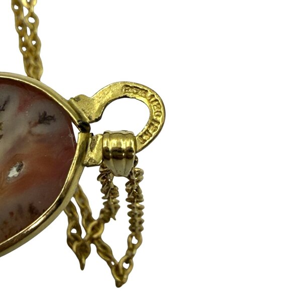 Vintage Gold-Plated Chain Necklace With Oval 12K Gold Moss Agate Pendant - Picture 7 of 7
